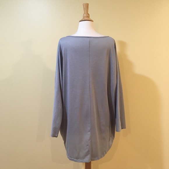 High Low 3/4 Dolman Sleeve Drapey Top Grey - Picture 5 of 5
